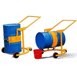 Vista general del carro basculante para barriles en acero 400kg