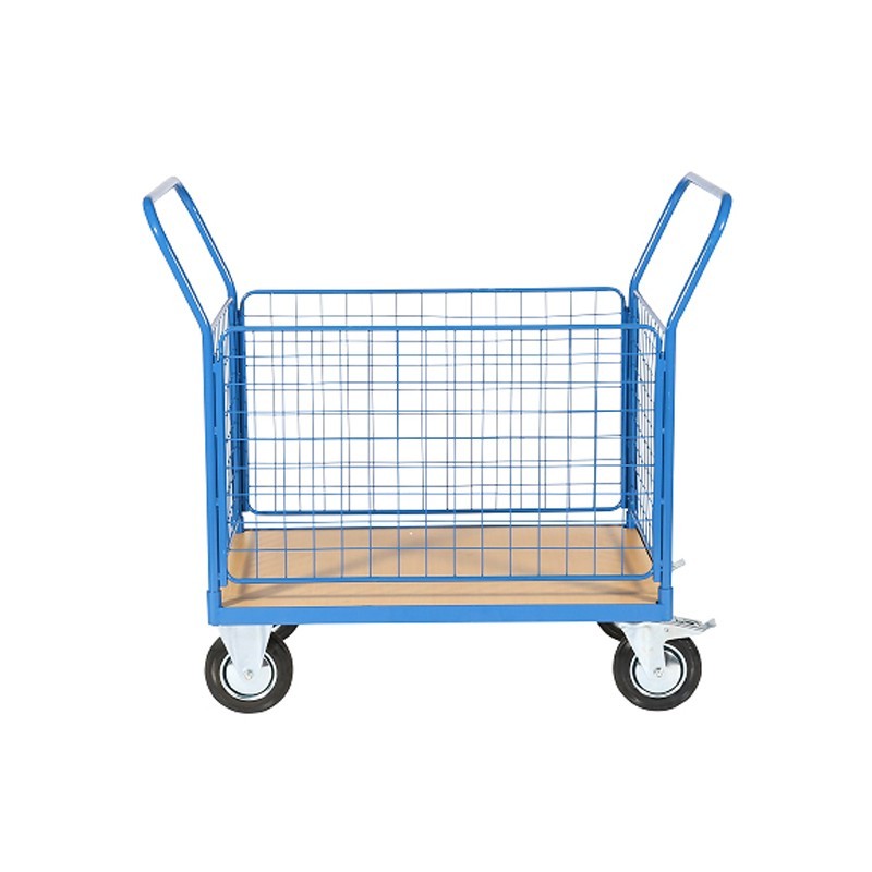 Vista de perfil del carro con malla de 4 lados 500kg 1000x700mm