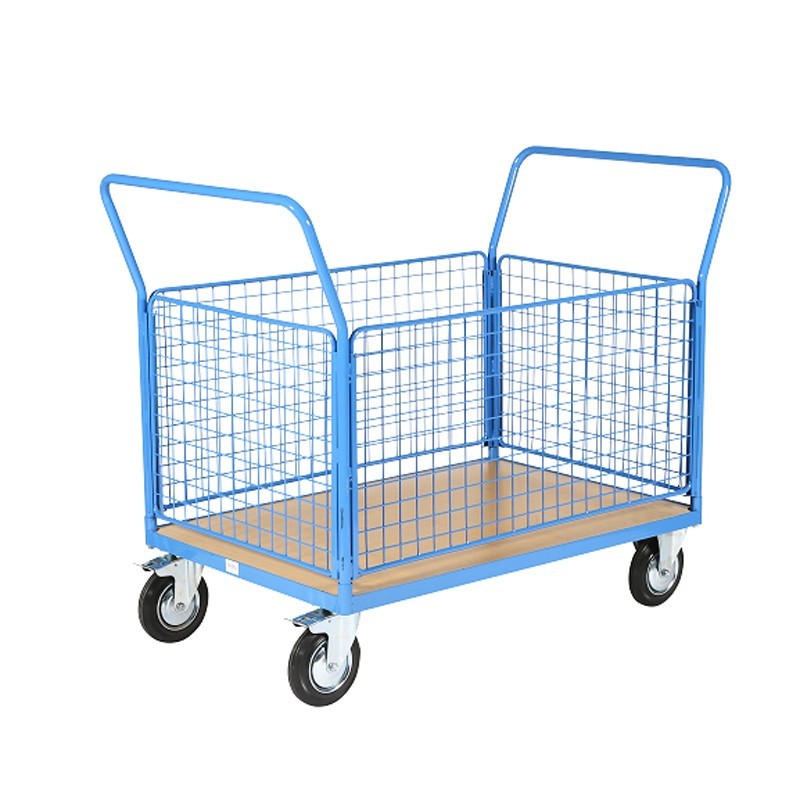Vista desde 3/4 del carro con malla de 4 lados 500kg 1200x800mm