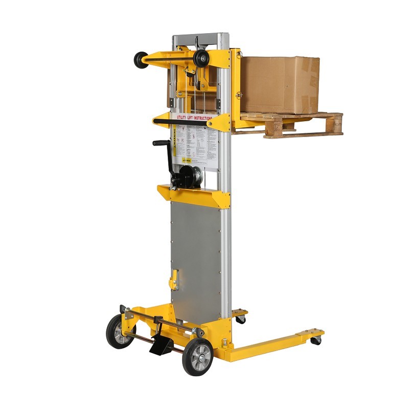 Apilador con manivela 181kg horquillas altas con paleta y cartón