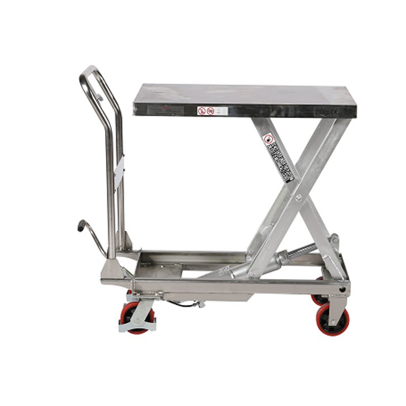 Mesa elevadora INOX 304 250kg vista de perfil plataforma alta