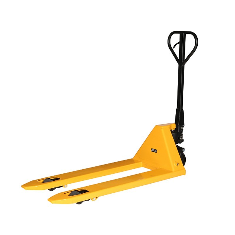 Vista trasera de la transpaleta manual de 2000 kg con rodillo simple horquillas 1150 mm