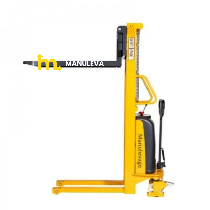 Vista de perfil del apilador semi eléctrico 1000kg 1600mm horquillas altas