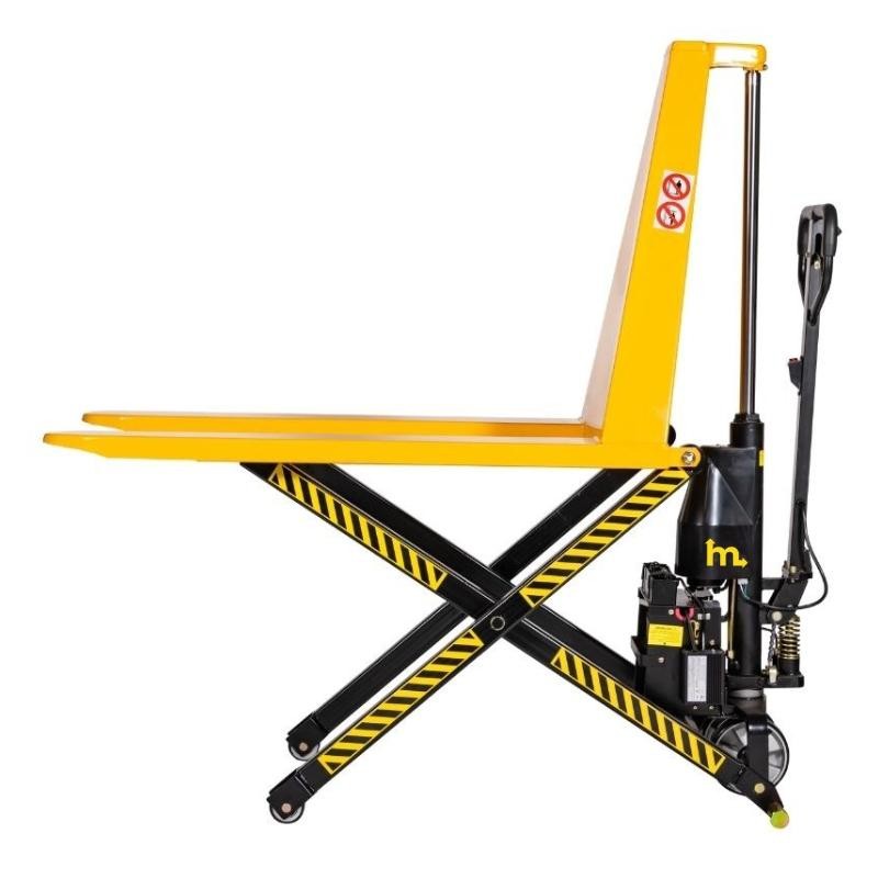 Vista de perfil del transpaleta eléctrica de gran elevación monocilíndrica  680 mm horquilla alta
