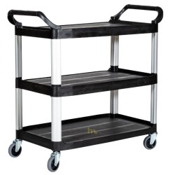 Vista desde 3/4 del Carrito de 3 bandejas de polipropileno H 1000 x l 510 x L 1040 mm.