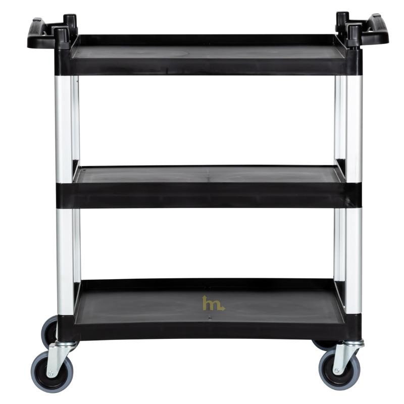 Vista general del carrito con 3 bandejas de polipropileno (H 850 x L 820 x l 400 mm).