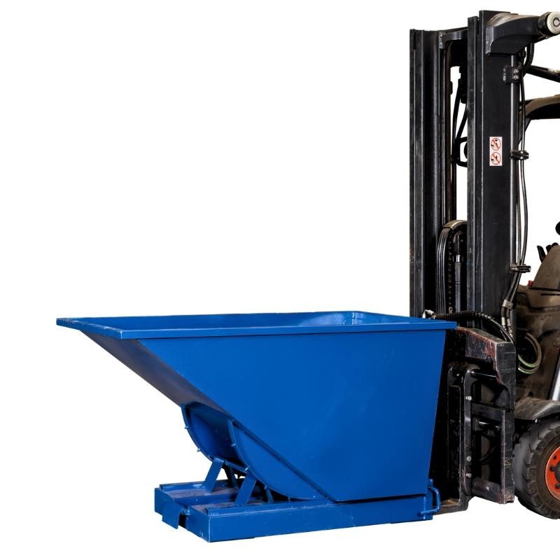 Vista general de la Tolva autobasculante 600L azul en posición baja