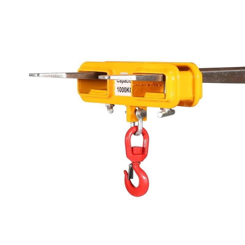 Zoom sobre el gancho para carretilla elevadora