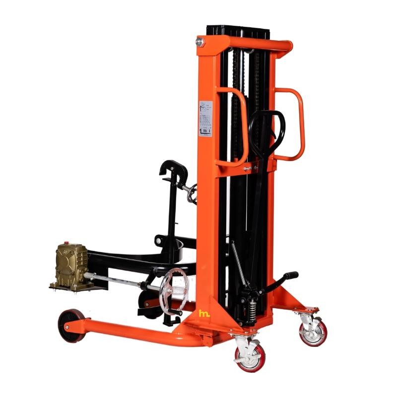 Vista delantera desde 3/4 del apilador volteador de barriles 350kg 2000mm