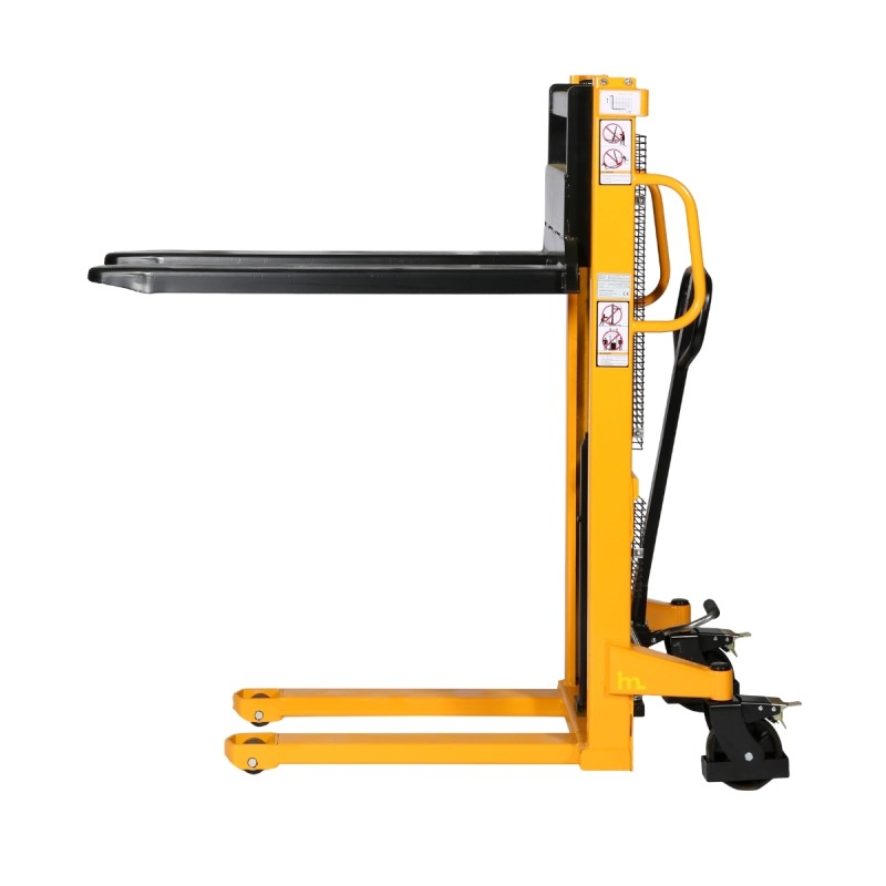 Apilador manual 1200mm 4cm 1500kg - vista de perfil - horquillas altas