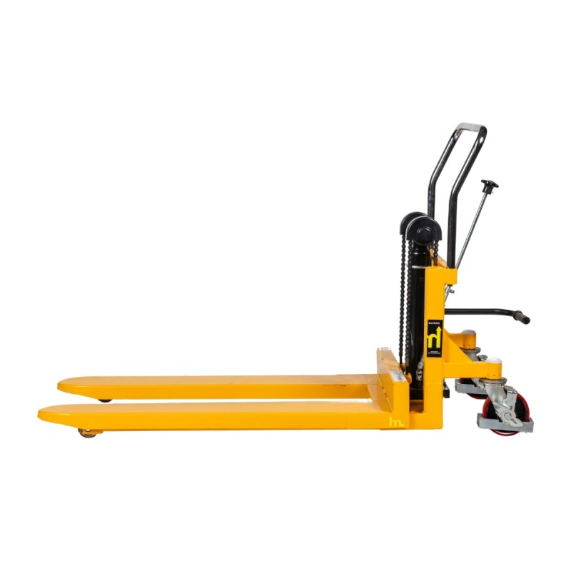 Vista de perfil de la transpaleta tijera manual 1000 kg 850 mm - horquillas bajas