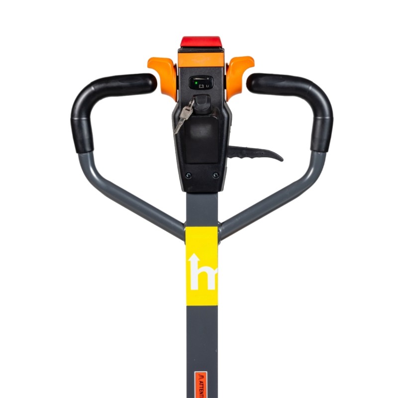 Zoom en el timón de la transpaleta eléctrica de litio 40Ah horquillas 1800mm