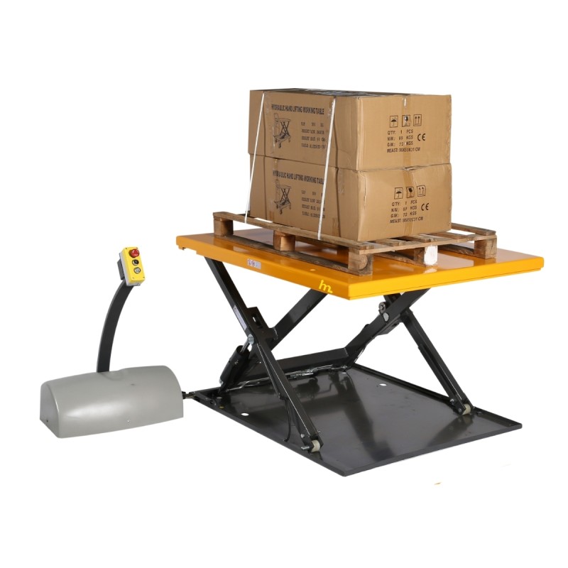 Mesa  elevadora extraplana 1000 kg 220V con mercancías y plataforma alta