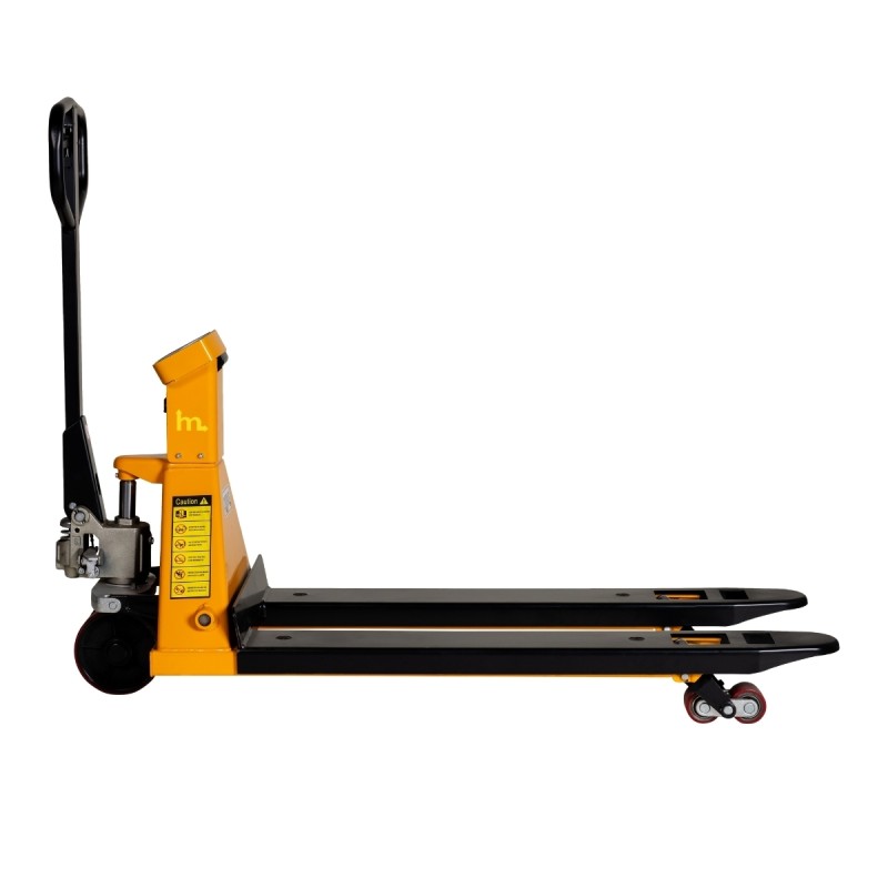 Vista de perfil de la Transpaleta pesadora 2000kg con impresora