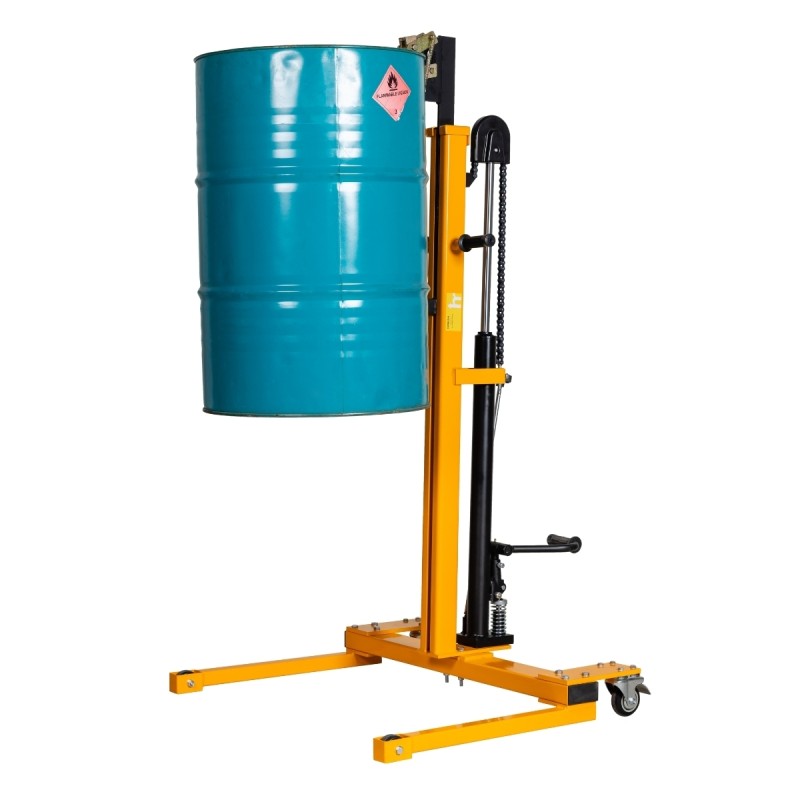 Vista desde 3/4 del Elevador de barril perfil bajo 300 kg con un barril