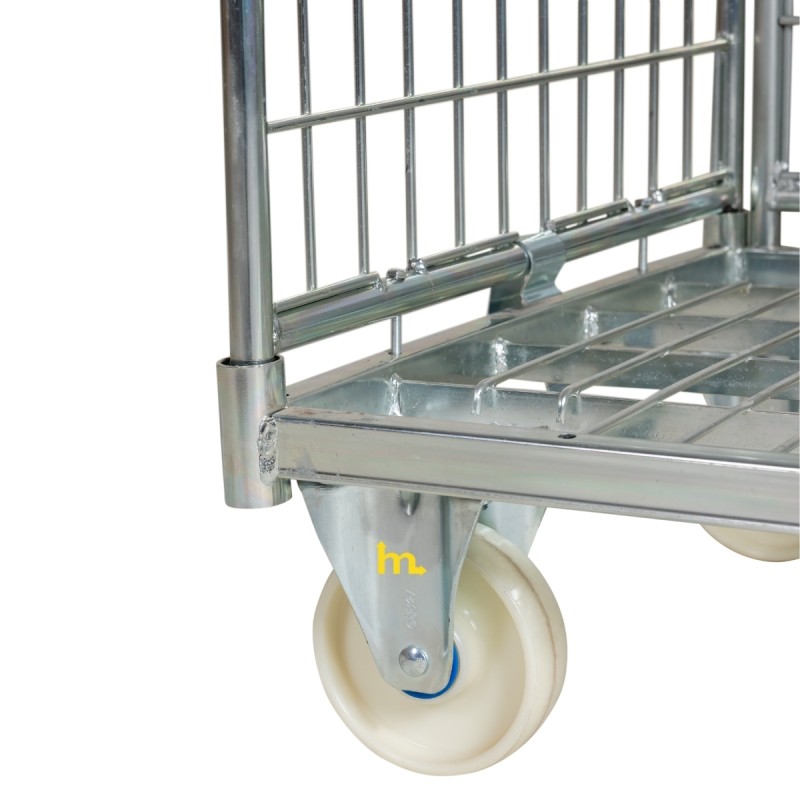 Zoom sobre la rueda de nylon del Roll container 3 laterales 1000 mm