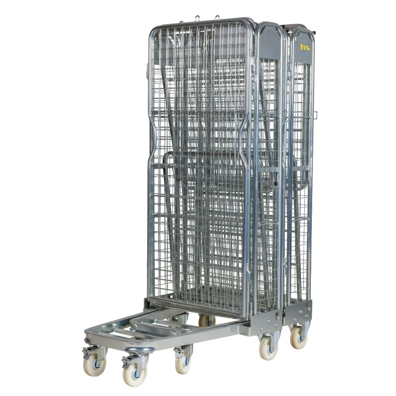 Roll container antirrobo 4 laterales con ruedas de nylon plegado y apilado