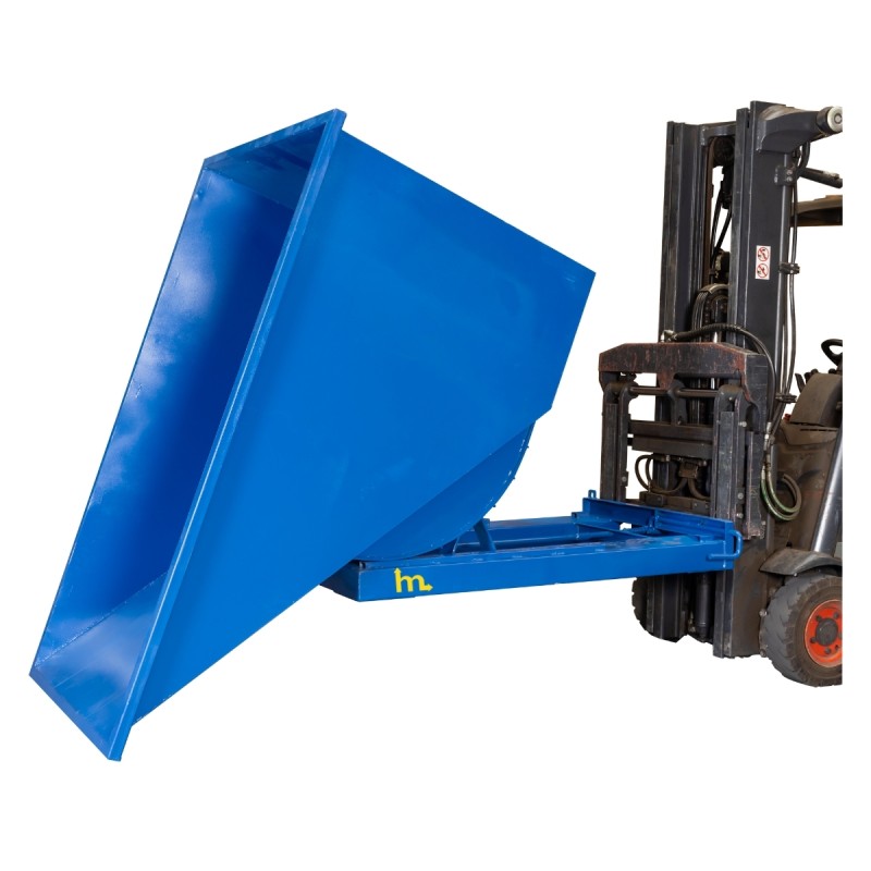 Vista completa de la tolva autobasculante - 1500L inclinada completamente.