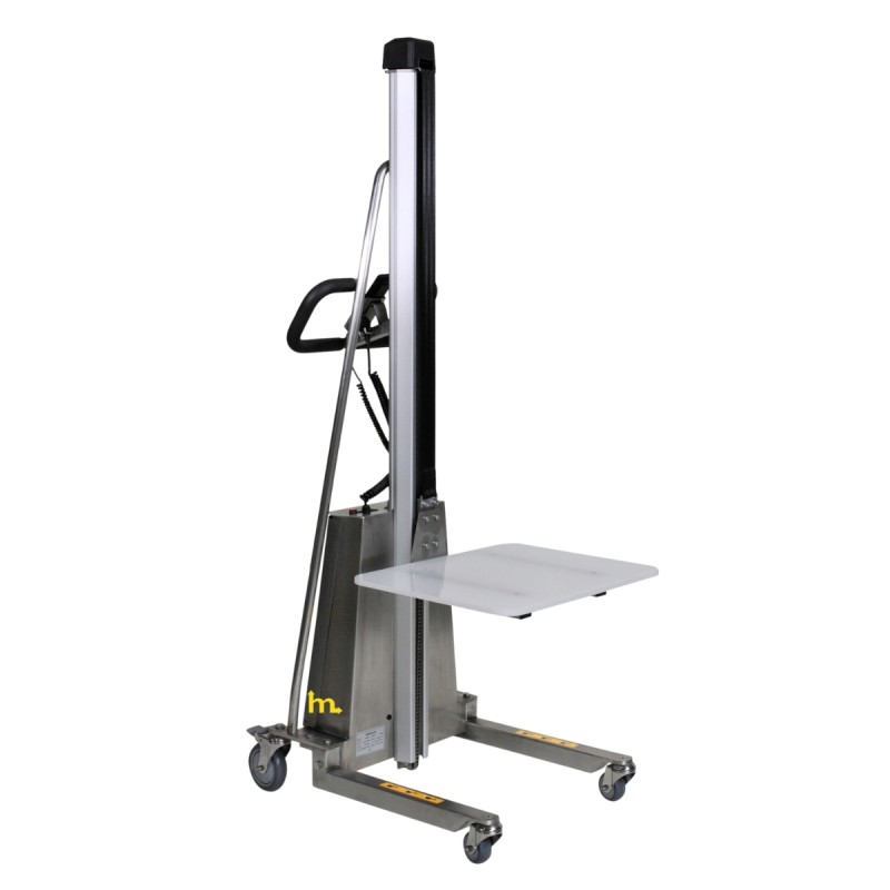 Vista 3/4 del Apilador Semi Eléctrico INOX 150Kg Posicionador de Trabajo