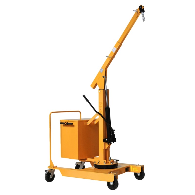 Vista en diagonal de la Grúa de taller rotativa con contrapeso Capacidad 550 kg completamente desplegada