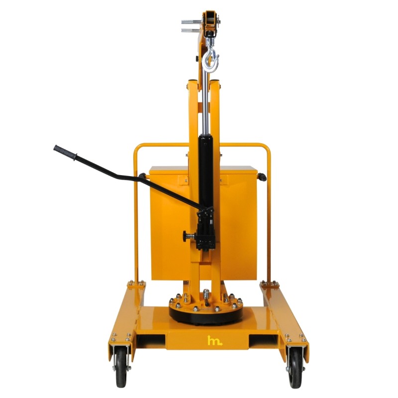Vista frontal de la Grúa de taller rotativa con contrapeso Capacidad 550 kg sin desplegar.