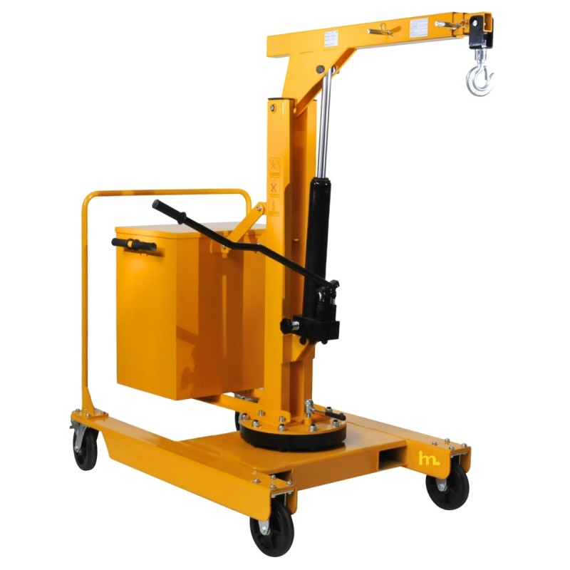 Vista frontal con el brazo recto de la Grúa de taller rotativa con contrapeso Capacidad 550 kg