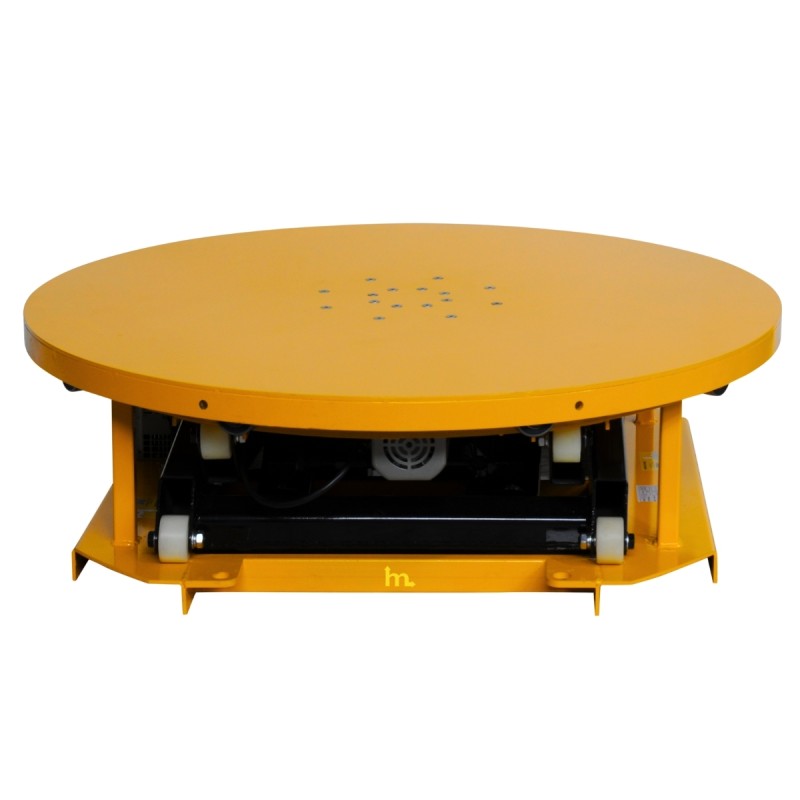 Vista frontal de la Mesa elevadora giratoria eléctrica 2000 kg sin desplegar