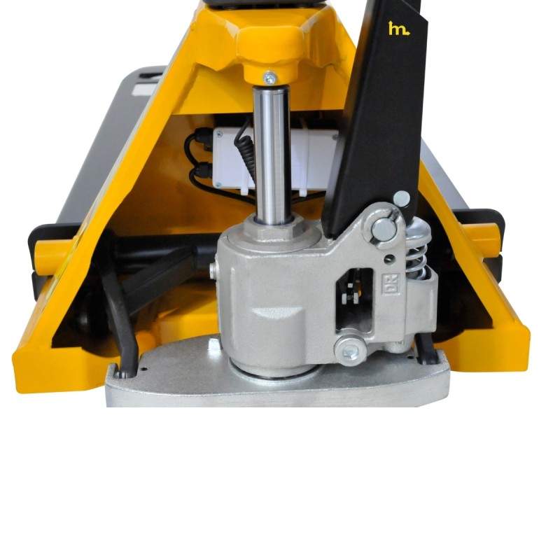 Zoom al cabezal de dirección reforzado con pistón hidráulico de la Transpaleta pesadora a pilas Capacidad 2000kg