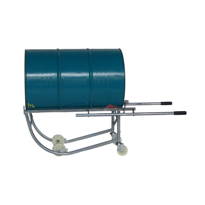 Vista lateral de la carretilla basculante portabidones - 170kg