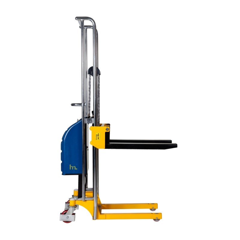 Vista lateral del apilador semieléctrico Puesto de trabajo 400 kg - Elevación 1700 mm