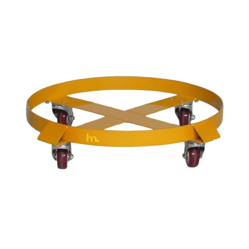 Vista frontal del rodador para bidones 400 kg