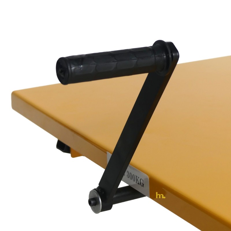 Vista de la manivela de la mesa elevadora con manivela 300 kg plataforma 1150 x 750 mm