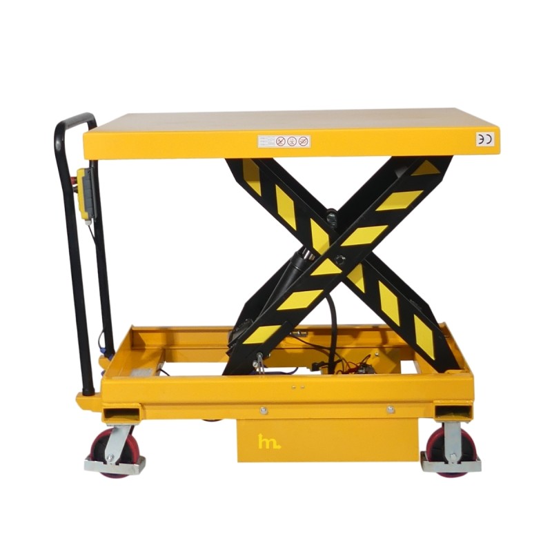 Vista lateral de la mesa elevadora semieléctrica móvil 500 kg - plataforma: 1200 x 800 mm