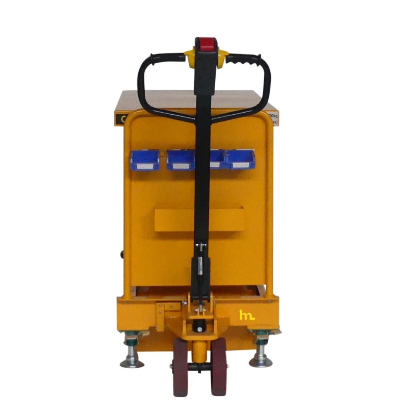 Vista trasera de la mesa elevadora eléctrica móvil doble tijera 500 kg - Plataforma 1020x610 mm