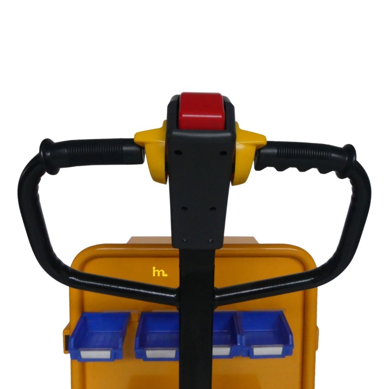 Vista del timon de la mesa elevadora eléctrica móvil doble tijera 500 kg - Plataforma 1020x610 mm