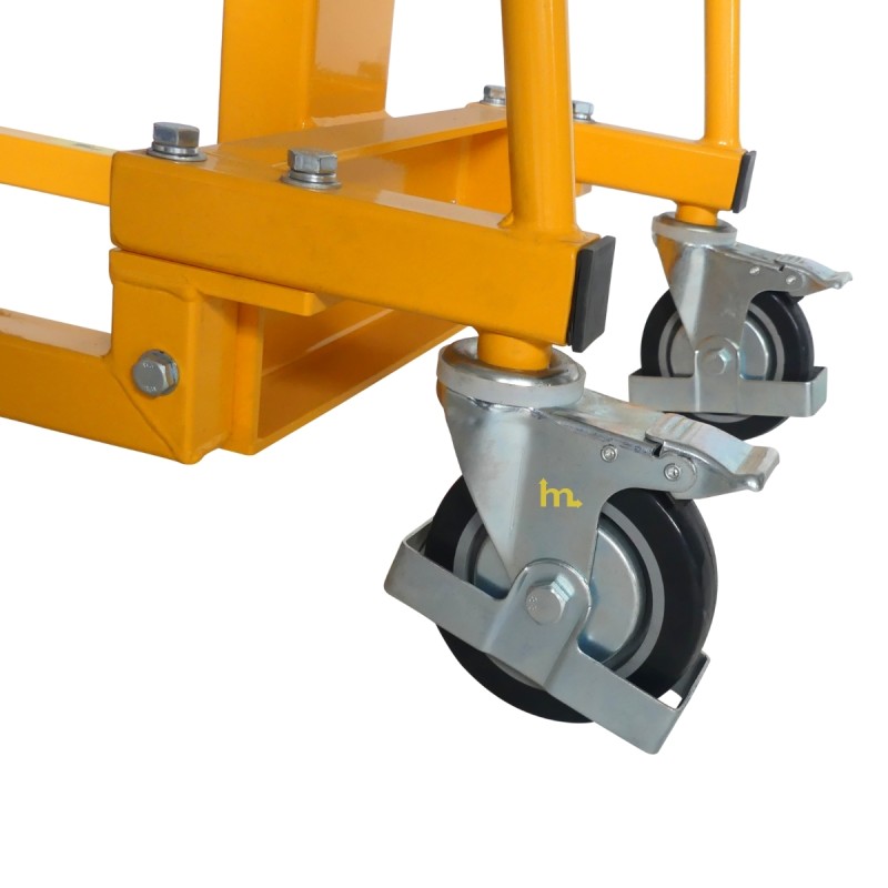 Vista de las ruedas del apilador Puesto de trabajo con manivela 100 kg - Elevación 1500 mm