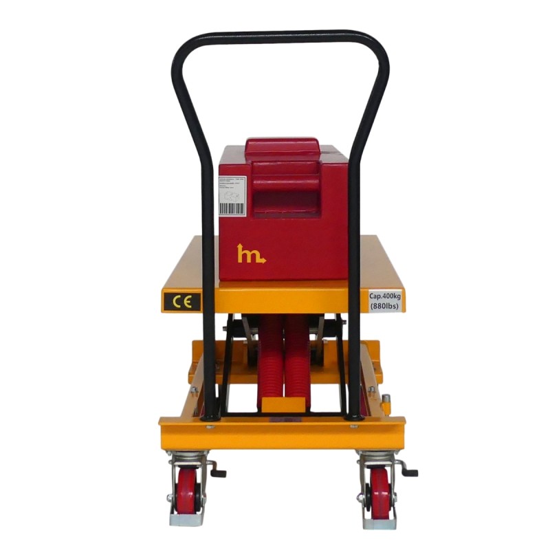 Vista trasera de la mesa elevadora manual con nivel constante 400 kg - Plataforma 1010x500 mm