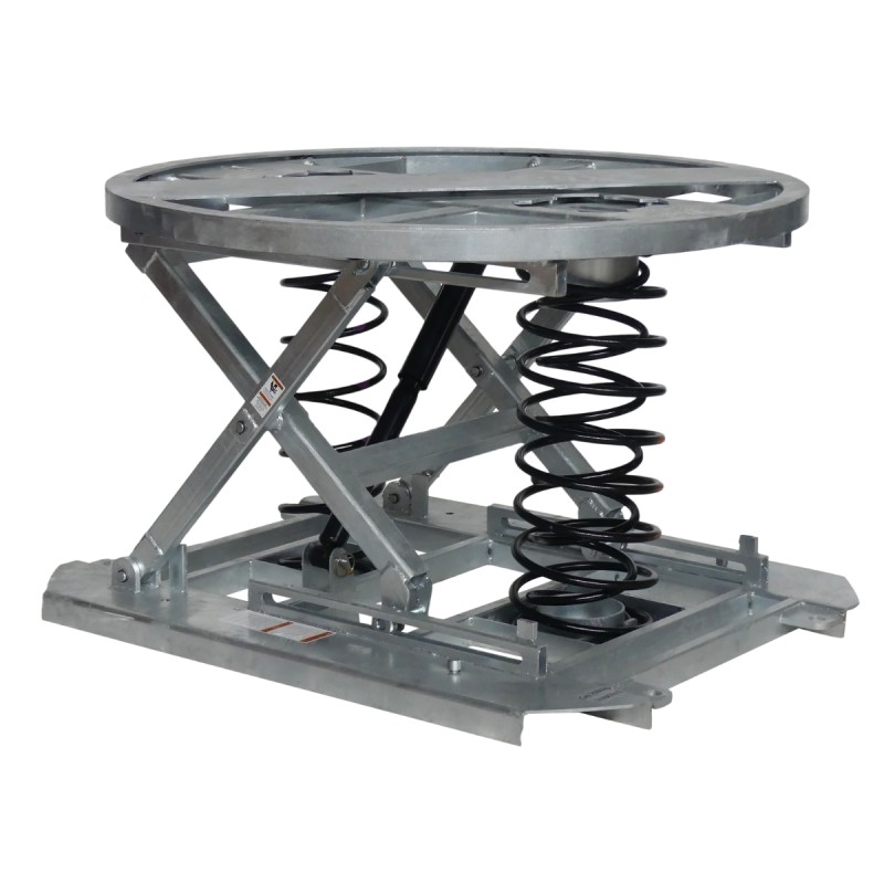 Vista general de la mesa elevadora manual giratoria galvanizada de nivel constante 2000 kg Plataforma abierta