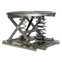 Vista general de la mesa elevadora manual giratoria de nivel constante INOX 2000 kg Plataforma abierta