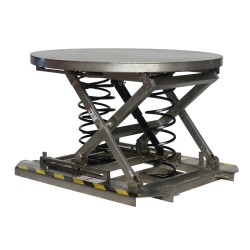 Vista general de la mesa elevadora manual giratoria de nivel constante INOX 2000 kg Plataforma cerrada
