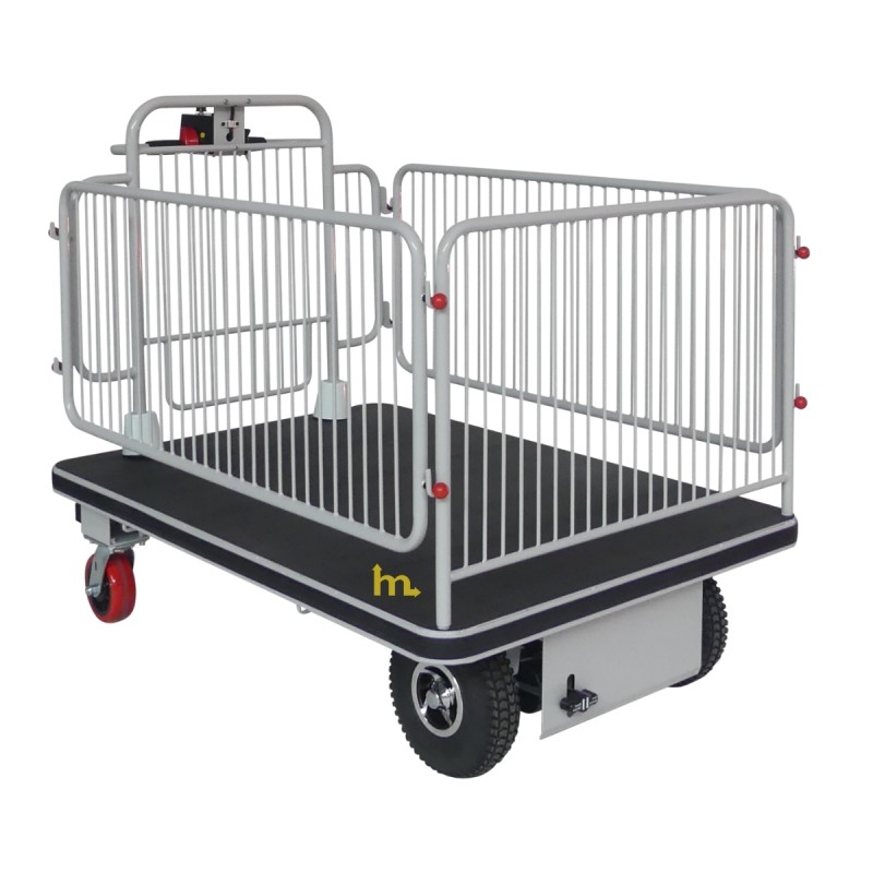 Vista en 3/4 del carro eléctrico de plataforma - 400 kg