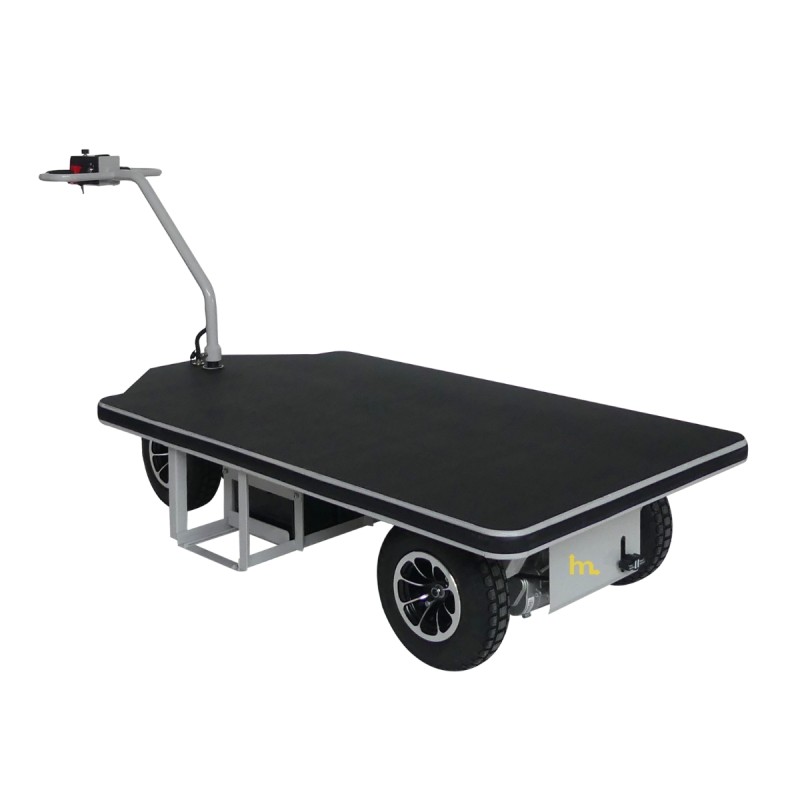 Vista en 3/4 del carro eléctrico con plataforma - 800 kg