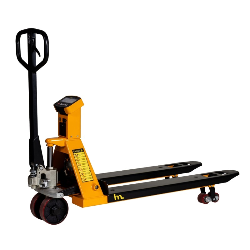 Vista general de la Transpaleta pesadora 2000 kg con impresora de etiquetas adhesivas