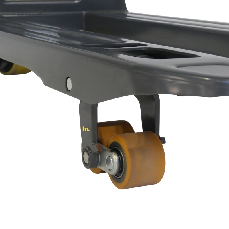 Vista de los rodillos de la transpaleta eléctrica 1500 kg - horquillas de 1150 mm - batería de litio de 20 Ah