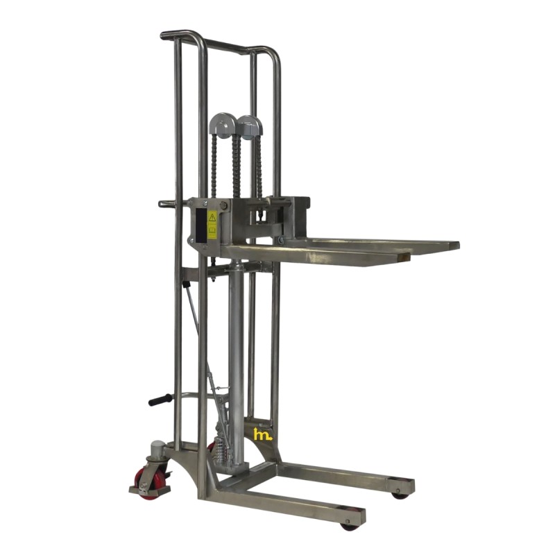 Vista en 3/4 del apilador Inox 400 kg - Elevación 1500 mm