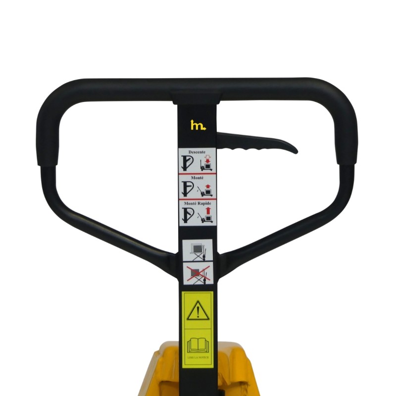 Vista del timon de la transpaleta elevadora manual monocilíndrica 1000 kg - Horquillas anchas y largas 1500 x 680 mm