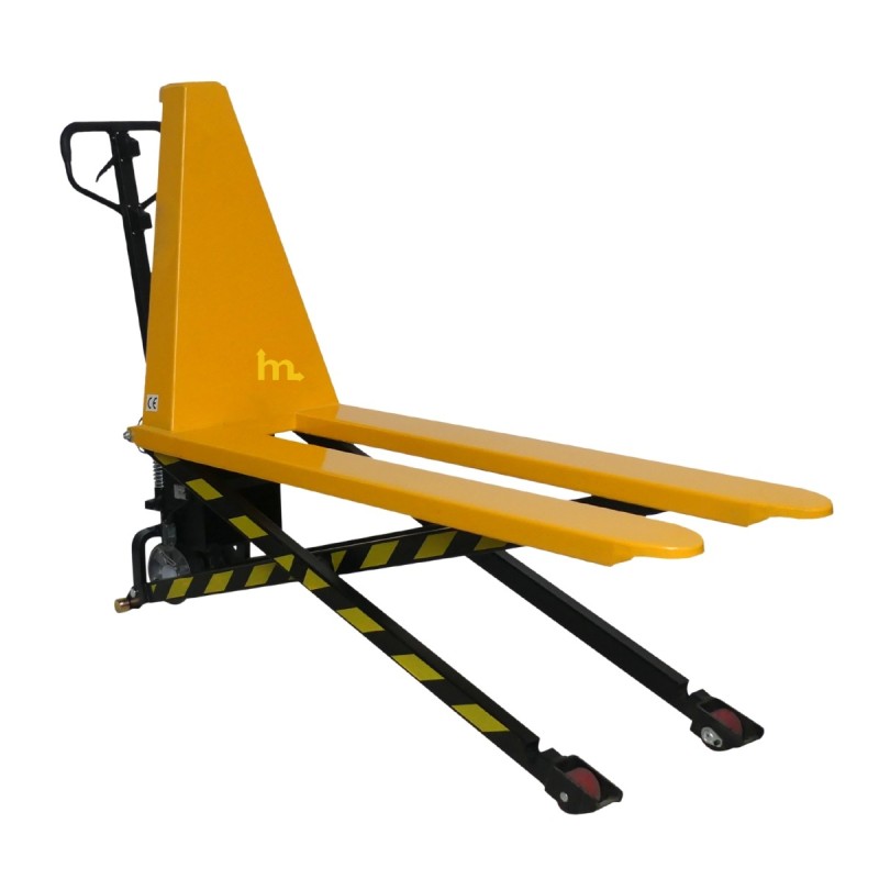 Vista en 3/4 du transpaleta elevadora semieléctrica 1000 kg - Horquillas largas 1500 mm