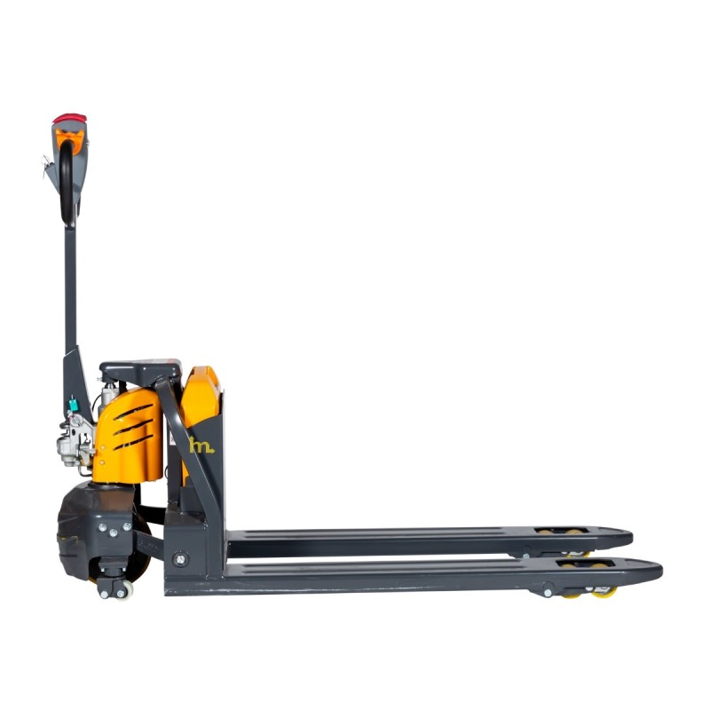 Vista de perfil de la transpaleta eléctrica EXPERTA 2000 kg - Batería de litio de 48 Voltios 20 Ah