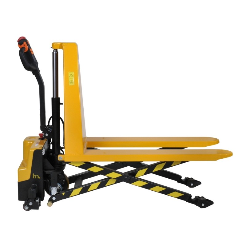 Vista de perfil de la transpaleta elevadora totalmente eléctrica monocilíndrica 1500 kg